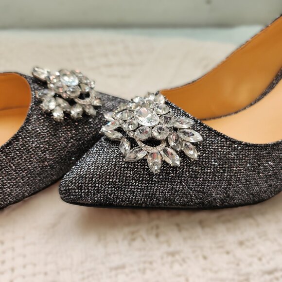 Pewter/Black Rhinestone Adorned Glitter Heels - Picture 11 of 13